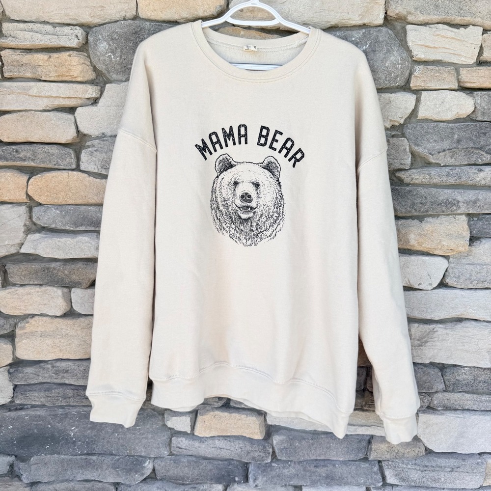 Oat Collective Mama Bear Graphic Crewneck Sweatshirt Ivory Beige XL